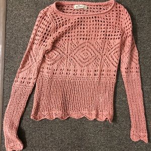HOLLISTER coral crochet sweater